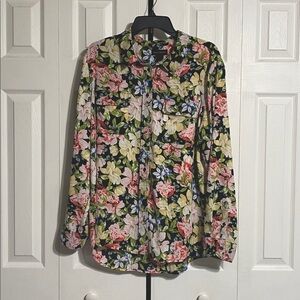 Investments button down floral blouse top shirt size XL